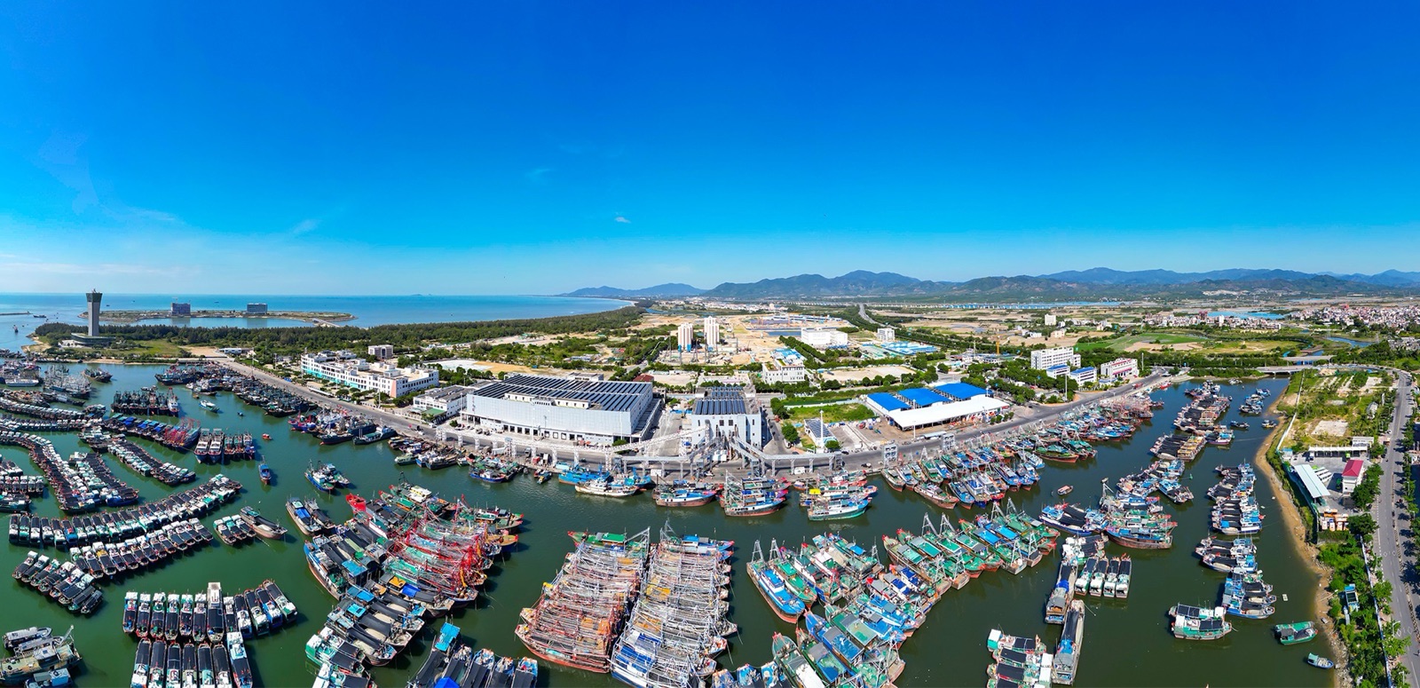Aerial view of Nanshan Port and the surrounding fishing harbor